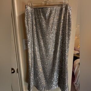 Ann Taylor Silver Sequin Pencil Skirt